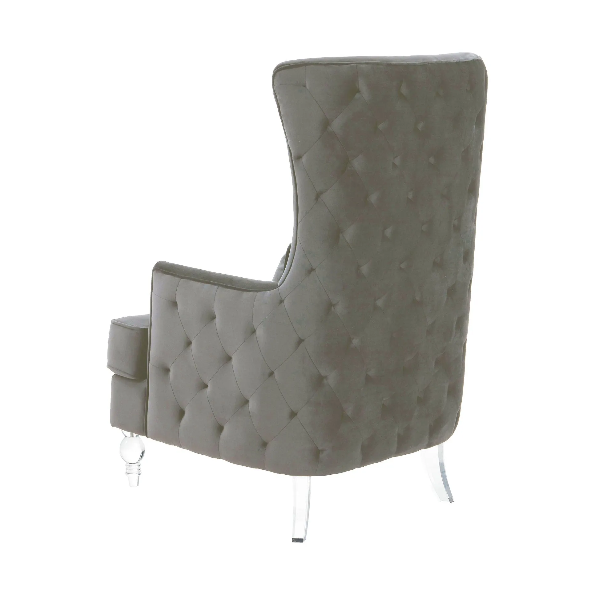 AUBREE GREY VELVET CHAIR WITH ACRYLIC LEGS