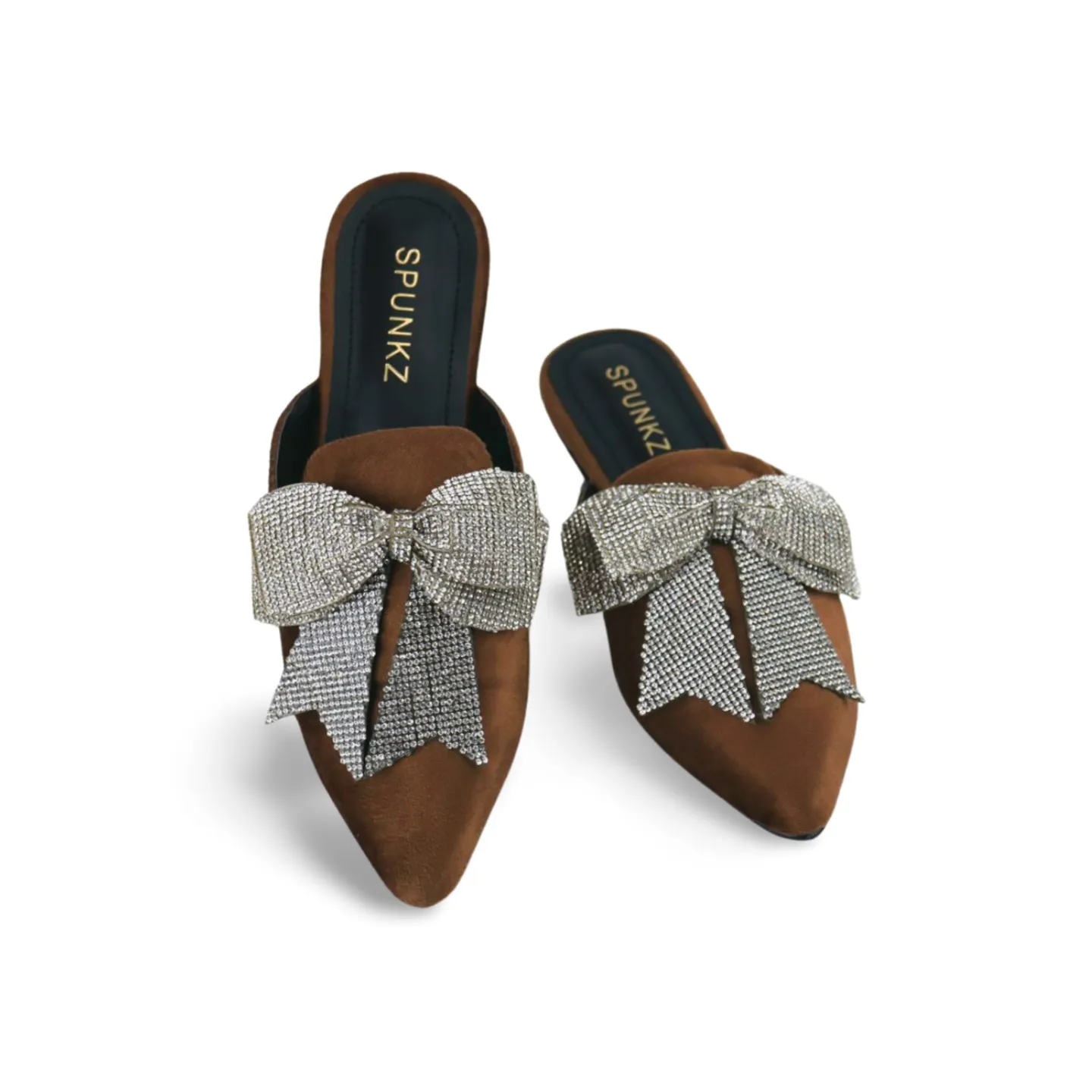 Beautiful Velvet Rhinestone Bow Pointed Toe Mules