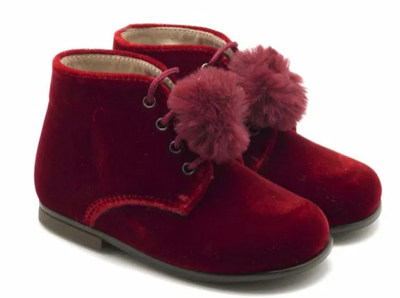 Beberlis Baby Red Velvet Pom Pom Booties