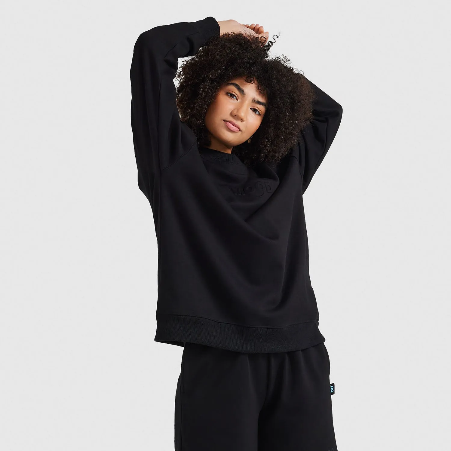 Black Relaxed Cotton Fleece Crew