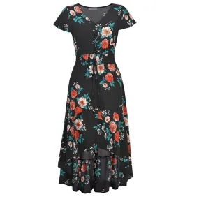 Boho Chic Floral Print High Low Dress