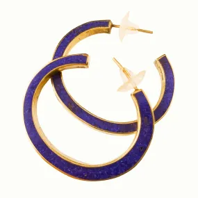 Bold Hoop Lapis and Brass Earrings