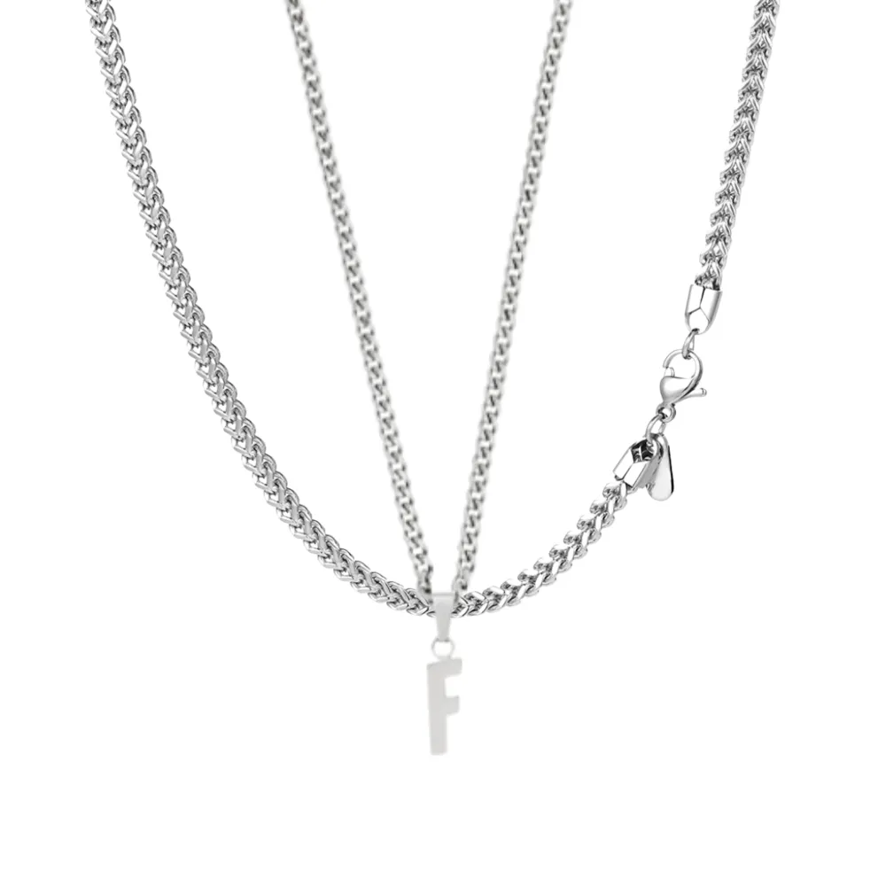 Bold Initial & Franco Chain Set - (Silver)