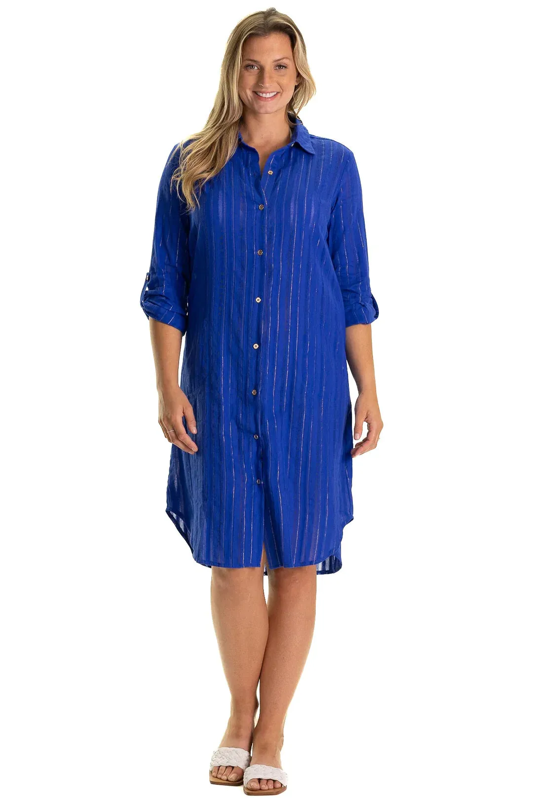 Bright Blue with Metallic Striped Midi Coverup