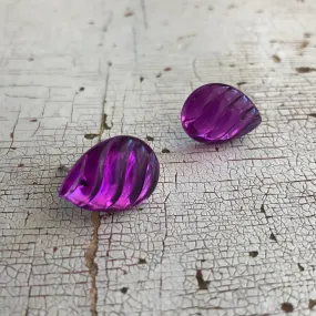 Bright Purple Swirled Teardrop Stud Earrings