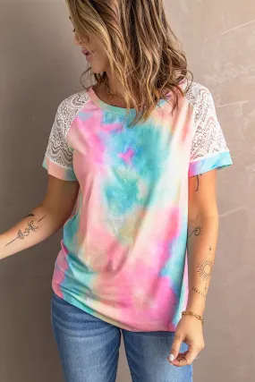 Bright Tie-dye Crochet Raglan Tee