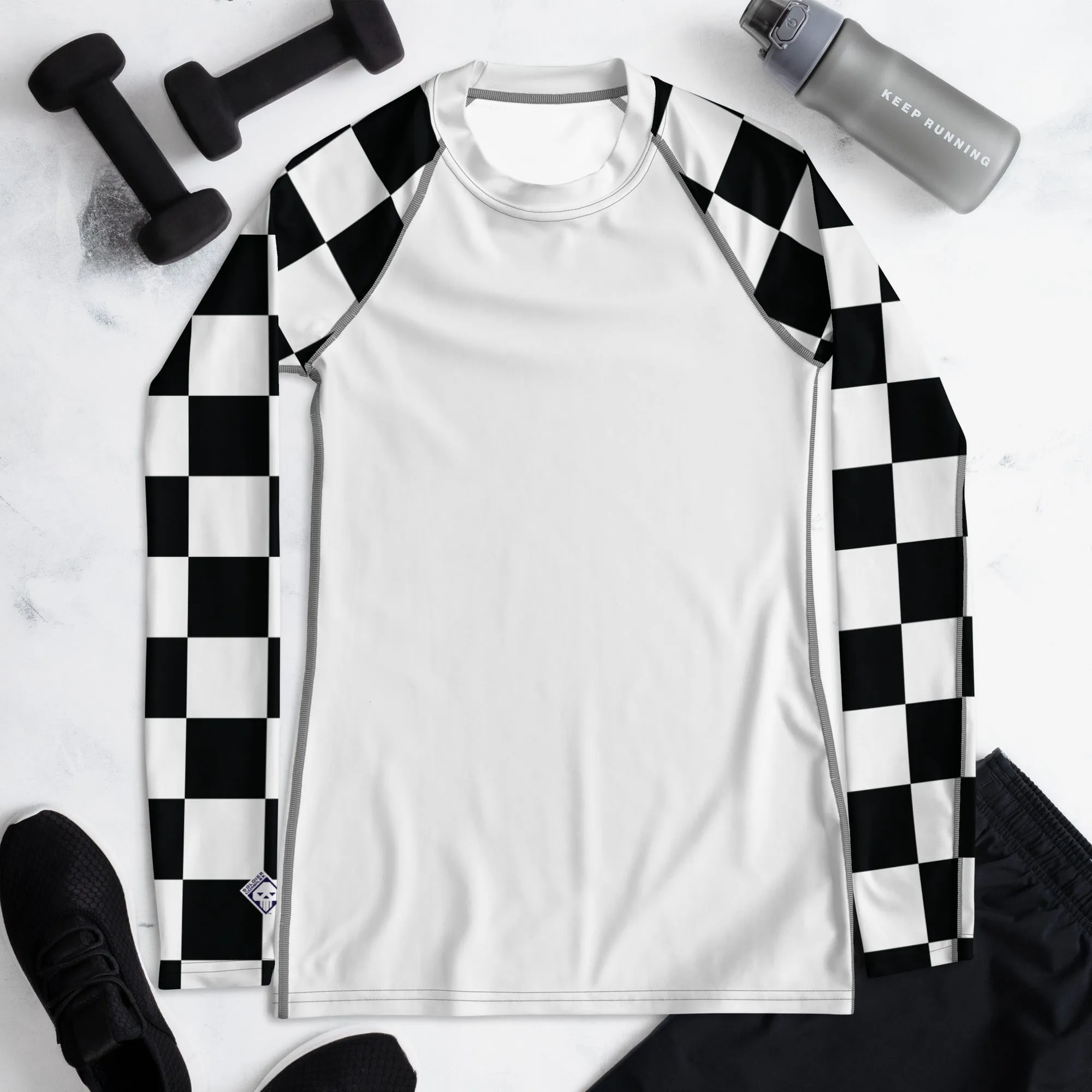 Chic Combat Gear: Women's Checkered BJJ Rash Guard - Blanc