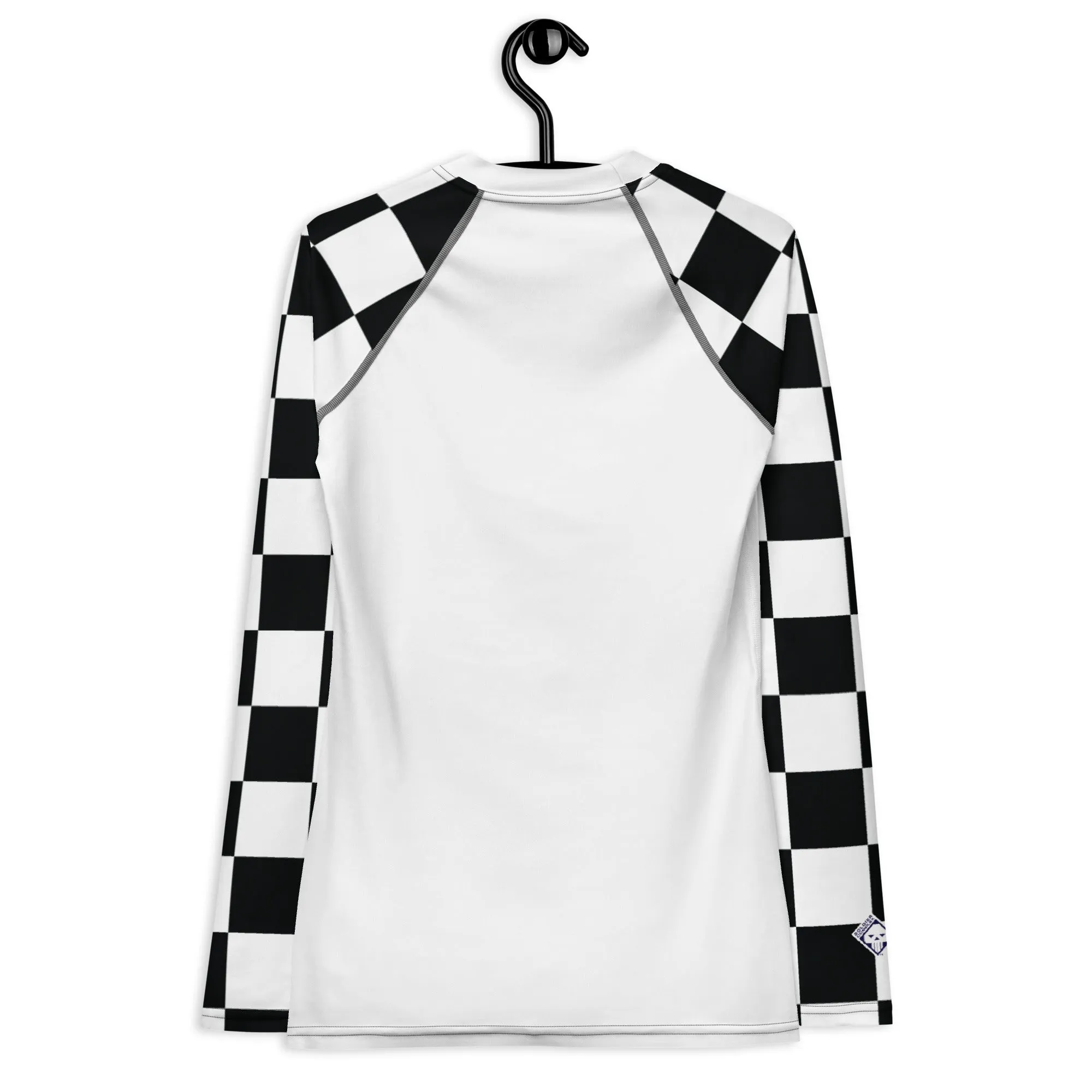 Chic Combat Gear: Women's Checkered BJJ Rash Guard - Blanc