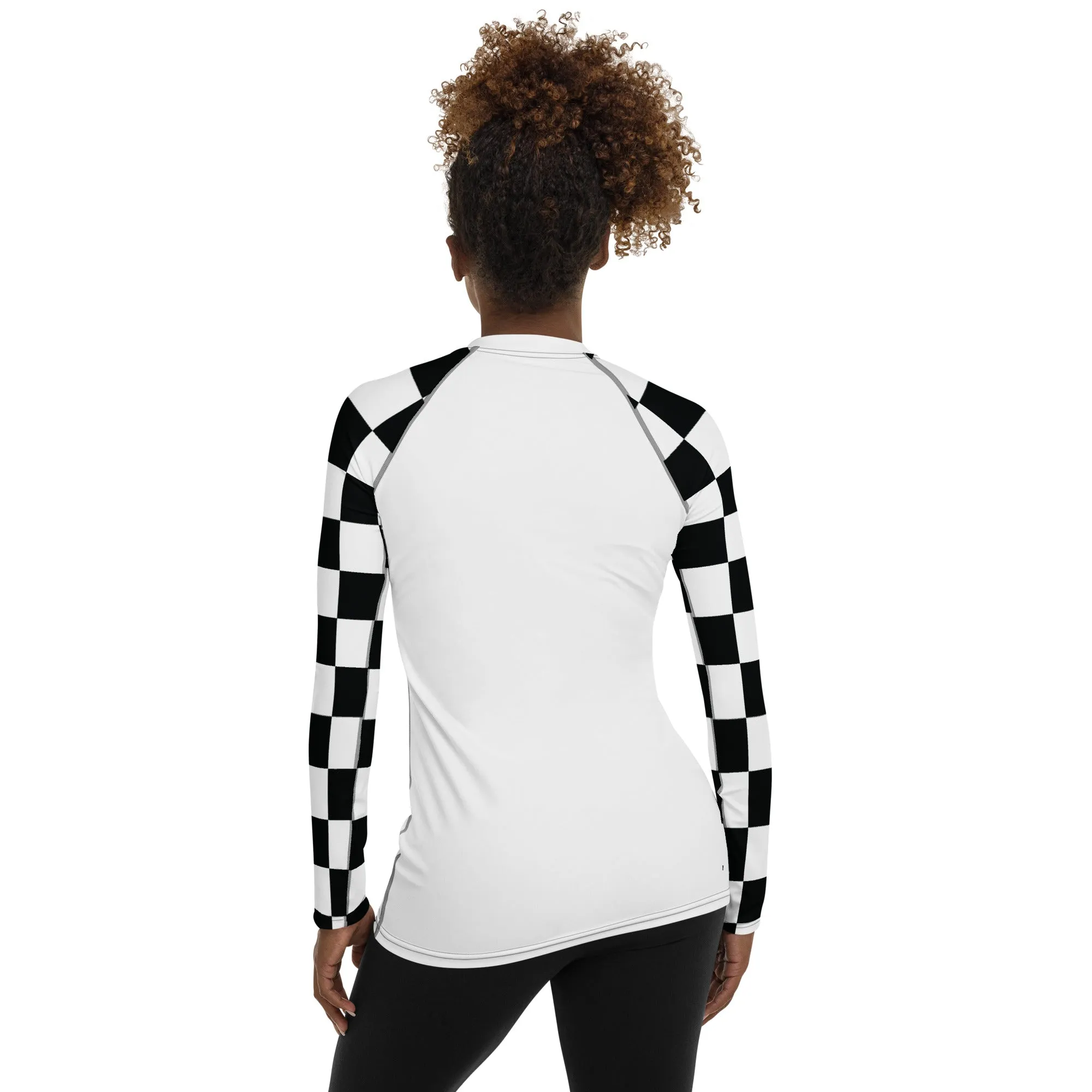 Chic Combat Gear: Women's Checkered BJJ Rash Guard - Blanc