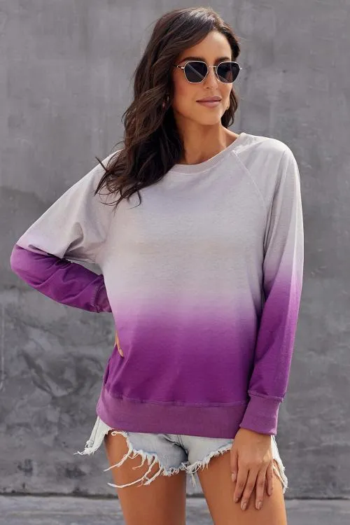 Chic Purple Ombre Crewneck Long Sleeve Sweatshirt