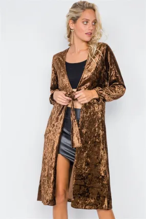 Crushed Velvet Open Front Tie Jacket