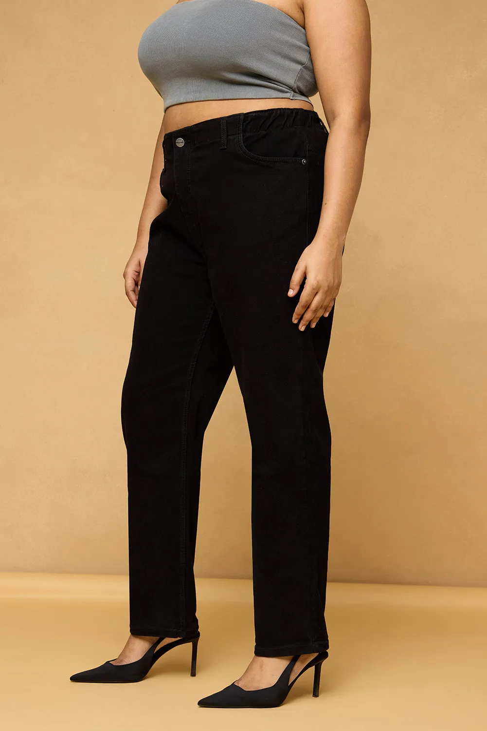 Curve Sleek Black Mom Fit Denim Jeans