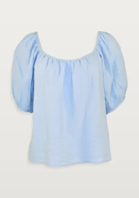 DANA LINEN PUFFY SLEEVE TOP (STREAM) - VELVET