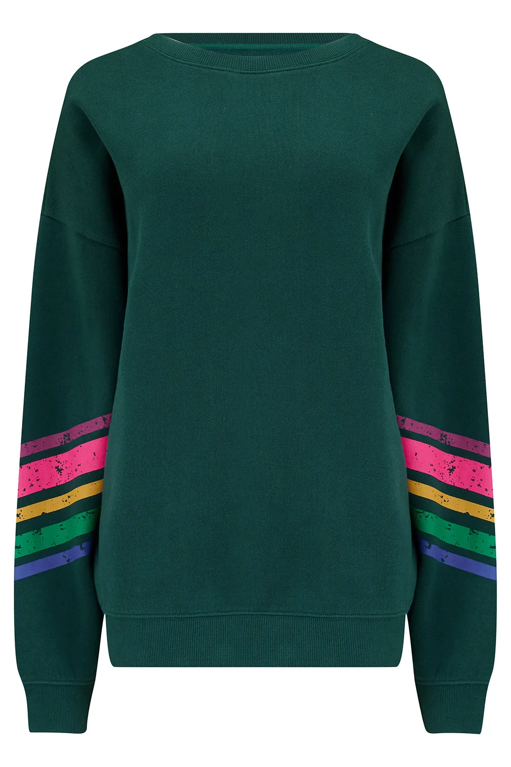 Eadie Relaxed Sweatshirt - Dark Green, Sleeve Stripes