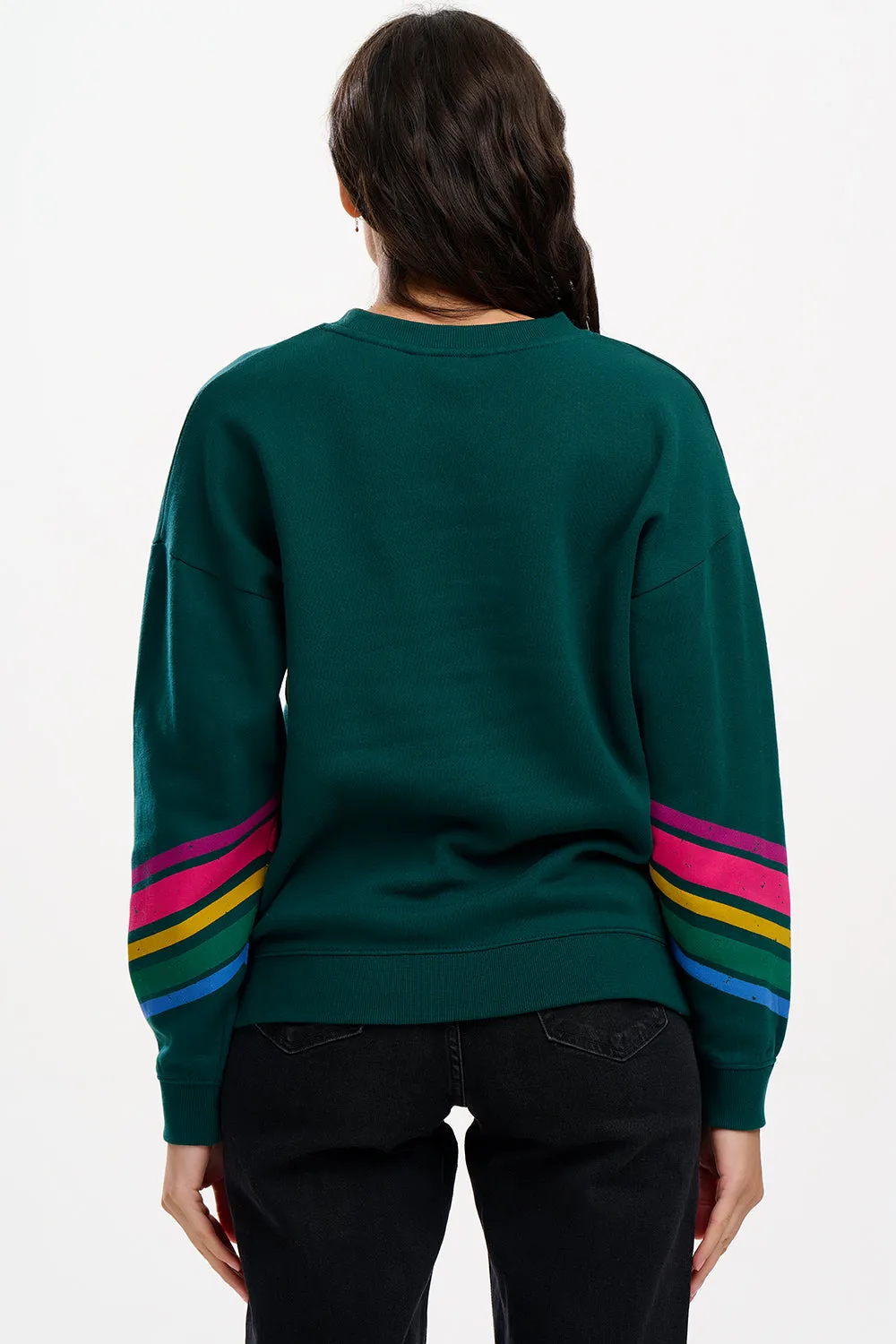 Eadie Relaxed Sweatshirt - Dark Green, Sleeve Stripes