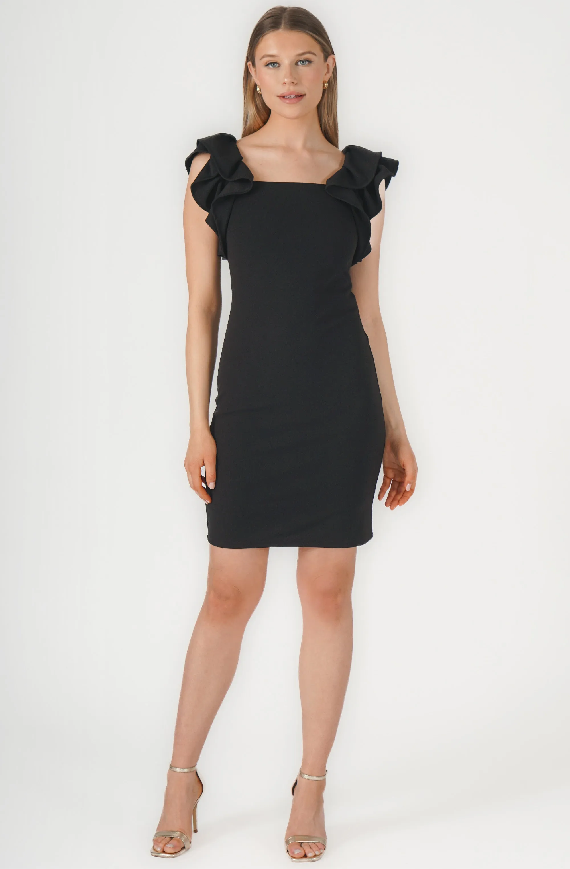 Fitted Dress with Ruffle Sleeves