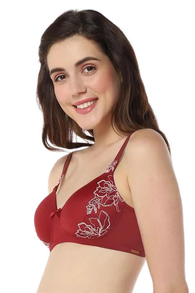 Floral Chic Padded Non-Wired Bra - Red Berry & Sepia Rose