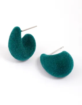 Green Velvet Droplet Huggie Earrings