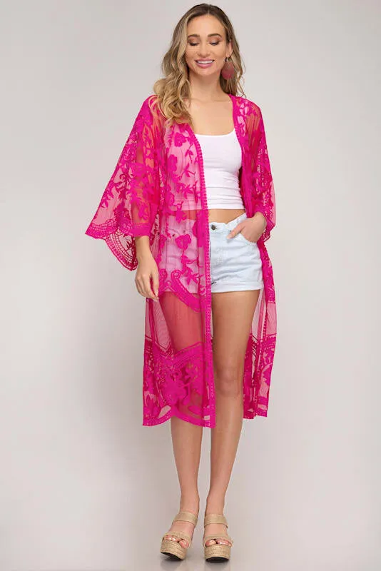 Hot Pink Lace Kimono - Bella Chic