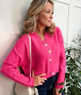 Hot Pink Relaxed Cropped Cardigan