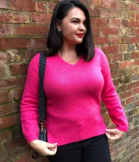 Hot Pink Relaxed V Neck Jumper