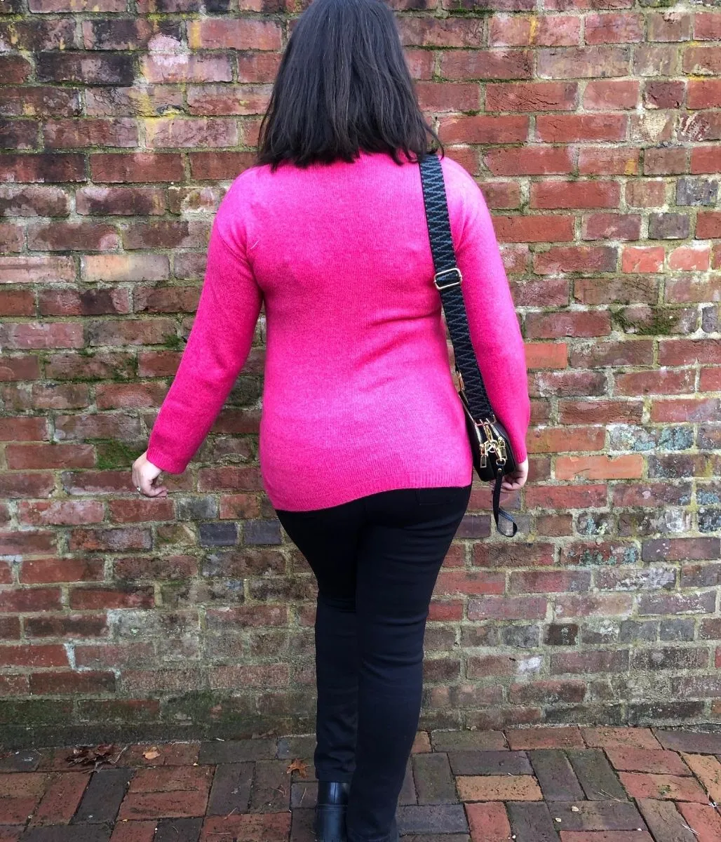 Hot Pink Relaxed V Neck Jumper