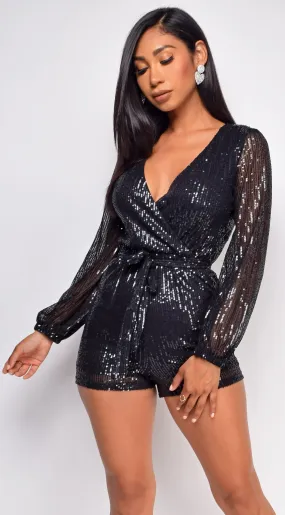 Long Sleeve Sequin Romper | Bella Chic