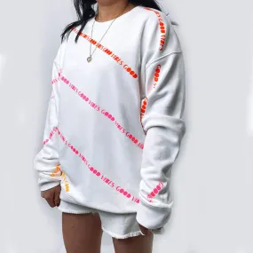 Poppy Ultra Chic White Sweatshirt - Bright NEON "Good Vibes"