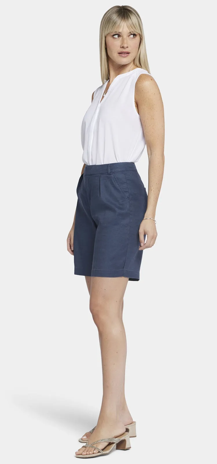 Relaxed Short Donkerblauw Stretch Linnen | Oxford Navy