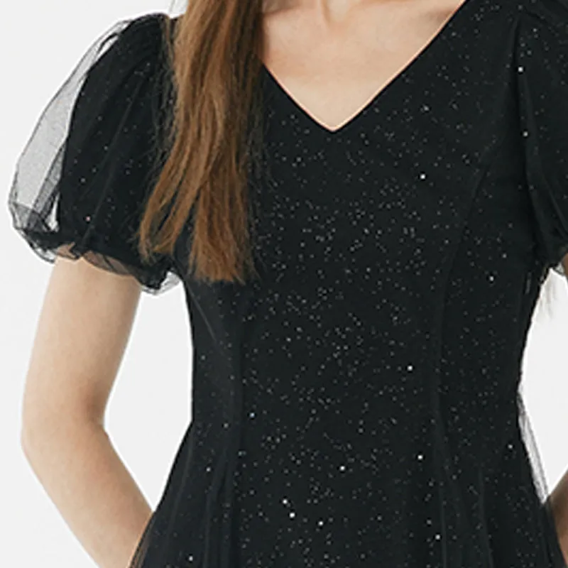 Sequined Fitted A-Line Midi Dress