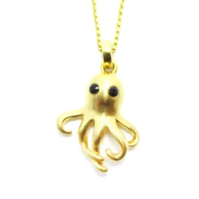 Sleek Octopus Shaped Sea Creature Pendant Necklace in Gold | Animal Jewelry