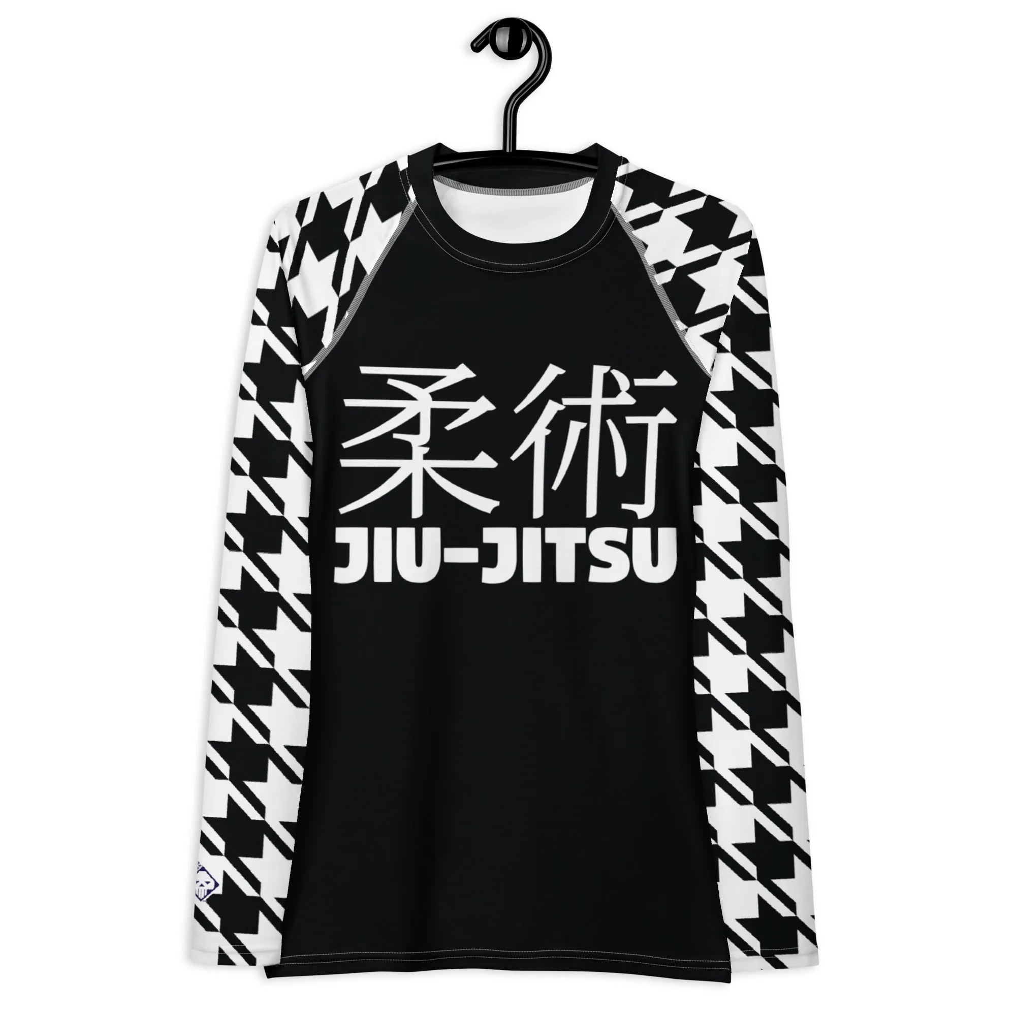 Sleek Sophistication: Women's Jiu-Jitsu Houndstooth BJJ Rash Guard Noir