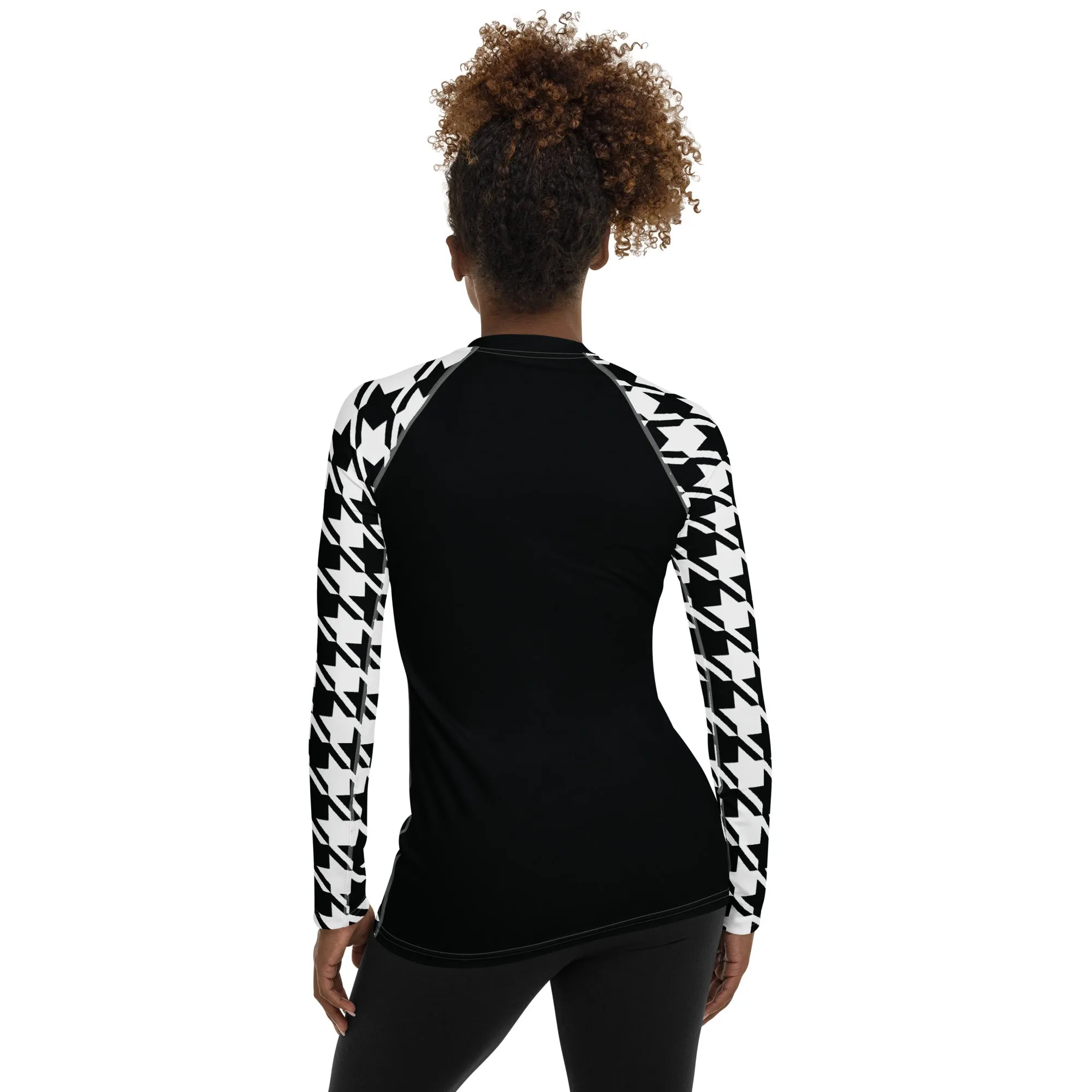 Sleek Sophistication: Women's Jiu-Jitsu Houndstooth BJJ Rash Guard Noir