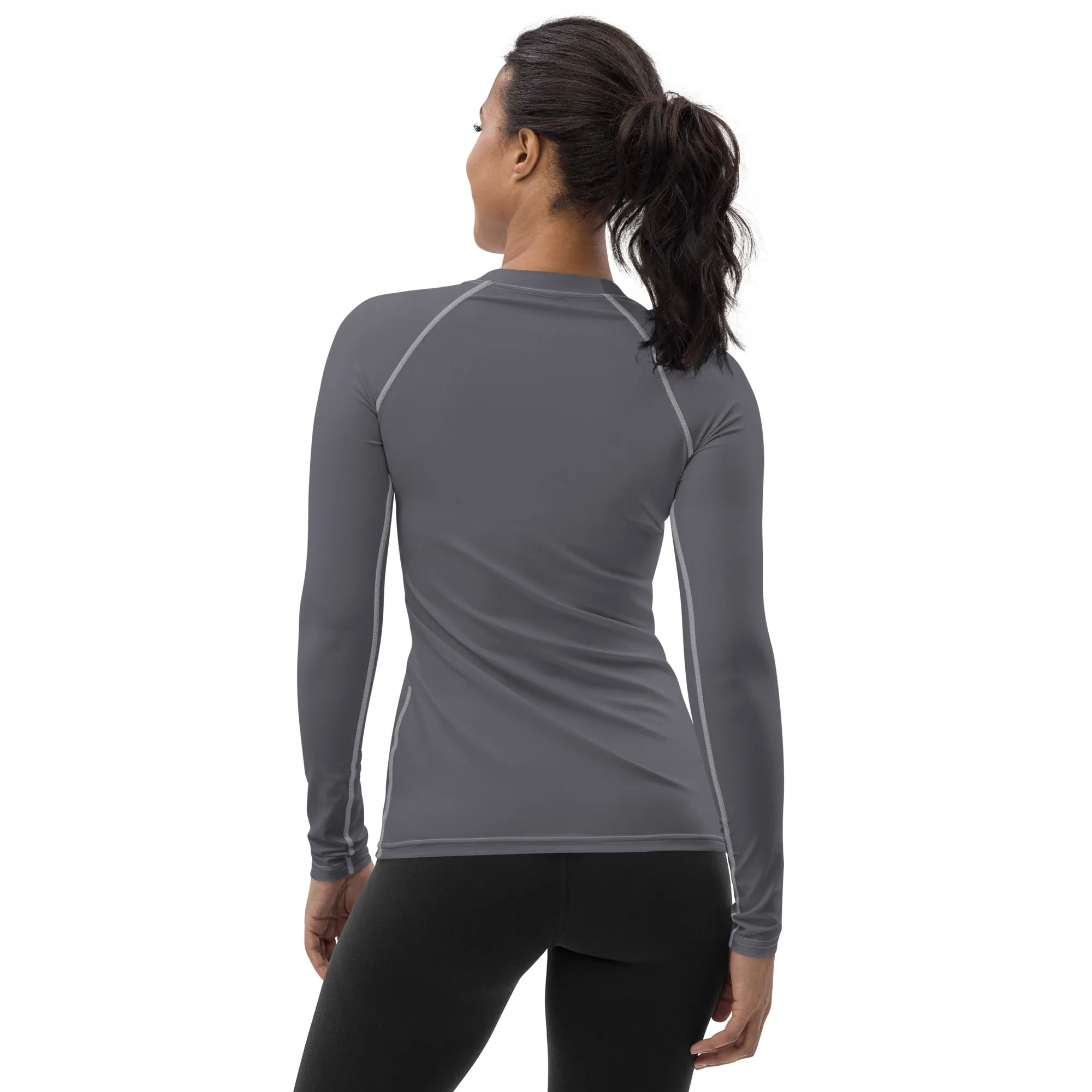 Sleek Sophistication: Women's Solid Color Long Sleeve Rash Guard - Charcoal