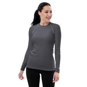 Sleek Sophistication: Women's Solid Color Long Sleeve Rash Guard - Charcoal