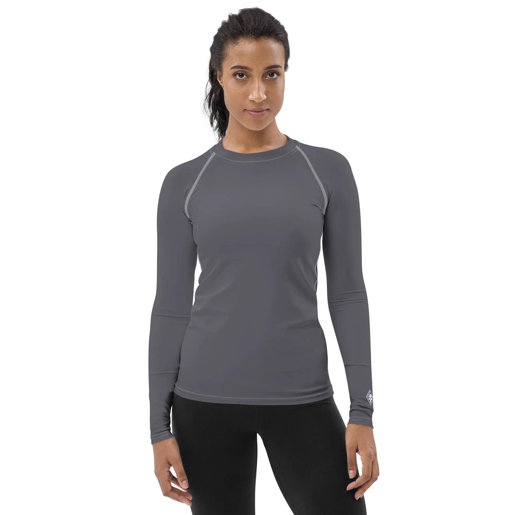 Sleek Sophistication: Women's Solid Color Long Sleeve Rash Guard - Charcoal