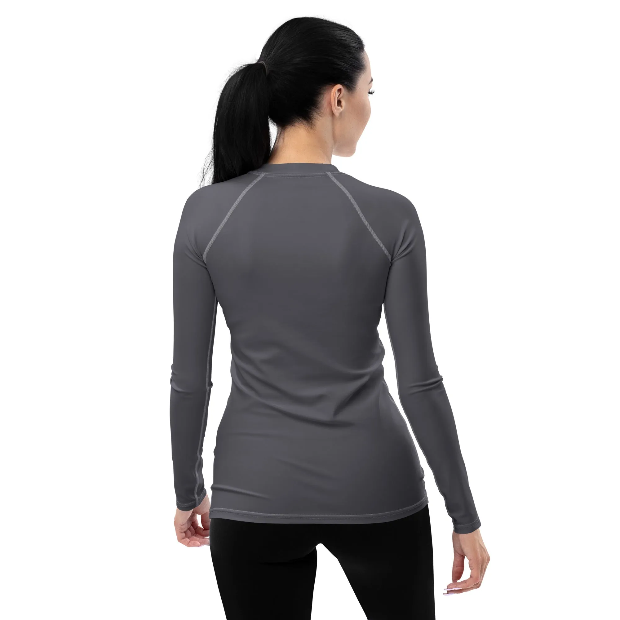 Sleek Sophistication: Women's Solid Color Long Sleeve Rash Guard - Charcoal