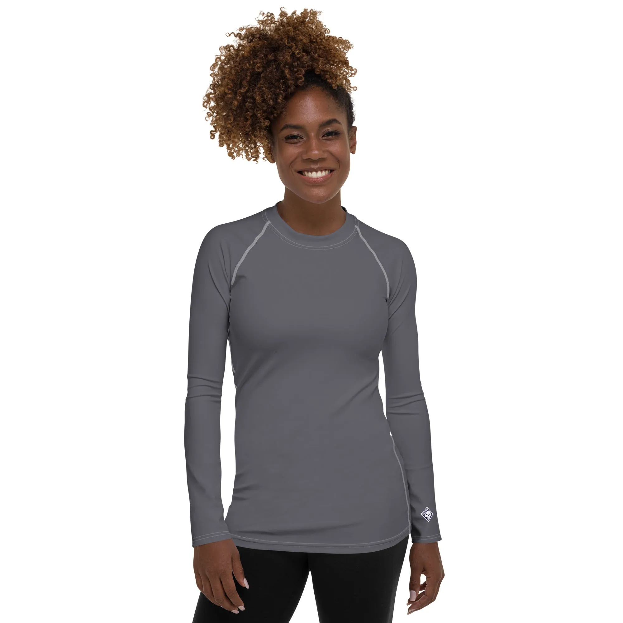 Sleek Sophistication: Women's Solid Color Long Sleeve Rash Guard - Charcoal