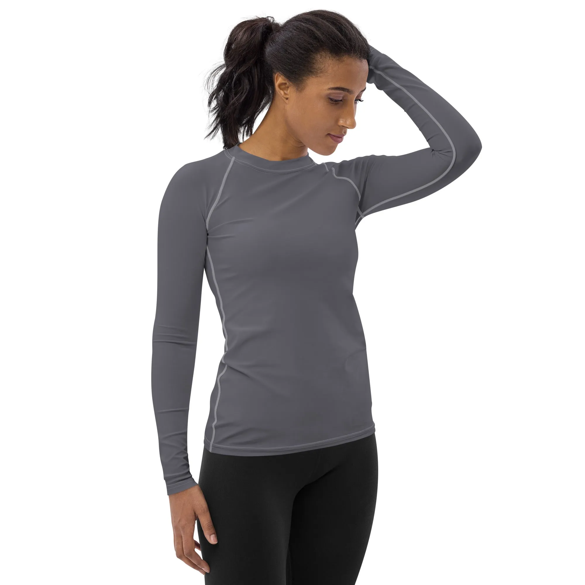 Sleek Sophistication: Women's Solid Color Long Sleeve Rash Guard - Charcoal