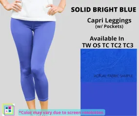 Solid Bright Blue Capri Leggings w/ Pockets